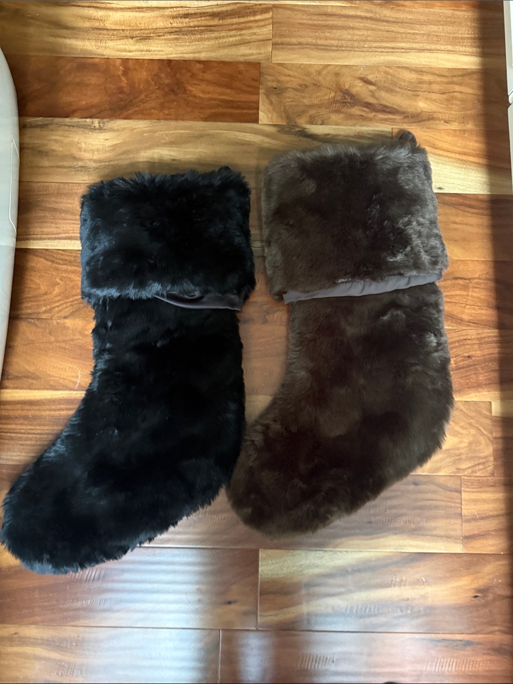 Neiman Marcus Faux Fur Holiday Stockings in Black and Dark Brown